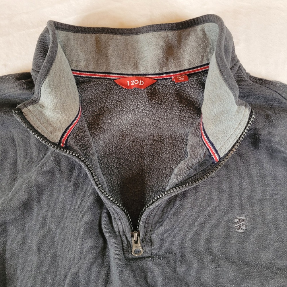 IZOD Mens 3XLT Charcoal Gray Quarter Zip Fleece Lined Pullover Sweatshirt Tall